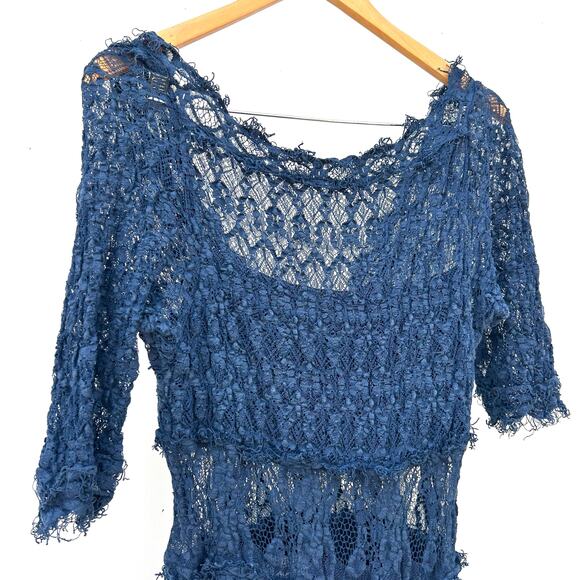 Vintage Nightcap Lace Boho Lace Festival Dress Slit Sheer Navy Blue Size 4 - Picture 5 of 9